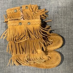 Minnetonka Kids Moccasins with Fringe - Brown